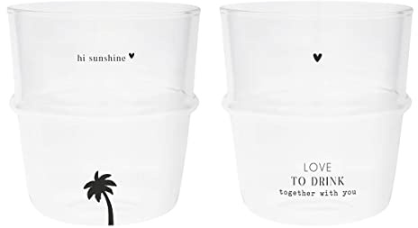2er Set Trinkgläser mit Herz + Palme H. 9cm für 300ml Glas Bastion Collection