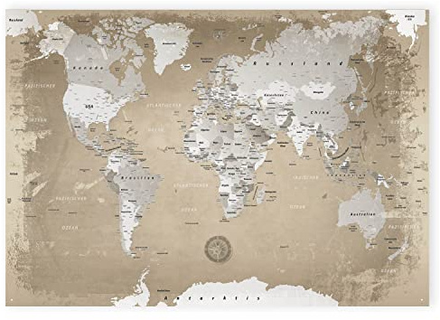 LANA KK - Weltkarte Natur – magnetische Weltkarte Pinnwand als Blechschild XXL -Poster, Magnettafel als Geschenk Wandkunst Dekor für Zuhause, Büro und Café in 120x80 cm