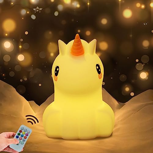 WHA&DARREN Großes Einhorn Nachtlicht Silikon Nachtlampe 9 Farben Nachtlicht Baby Licht Nachttischlampe kinder nachtlicht Fernbedienung/Touch Steuerung/dimmbares/Geschenke für Kinder
