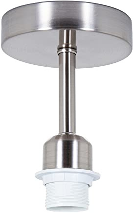 Happy Homewares Brushed Satin Nickel Ceiling Light Fitting for Industrial Style Light Bulbs | 12cm x 17cm | Suitable for Lamp Shades with E27 Lamp Holder
