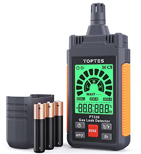 TopTes PT330 Combustible Gas Leak Detector with Audible and Visual Alarm, Natural Gas Detector to Locate Combustible Sources Like Methane, Propane for Home and RV Use, Includes 3 Batteries