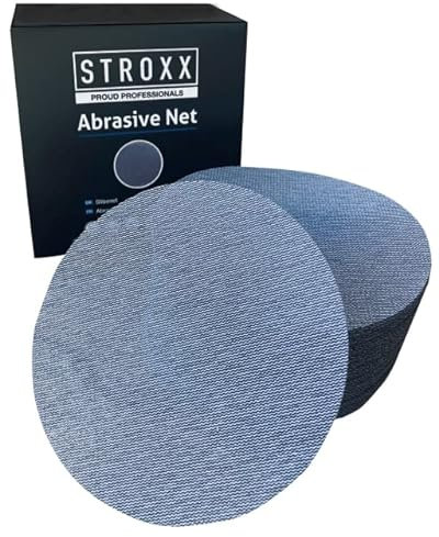 STROXX – Netz Schleifscheibe 50 Stück mit Klett – Schleifblätter Ø150mm zum staubfreien Schleifen von Holz, Spachtel, Lack & Kunststoff – Schleifpapier für Exzenterschleifer (Korn 120)