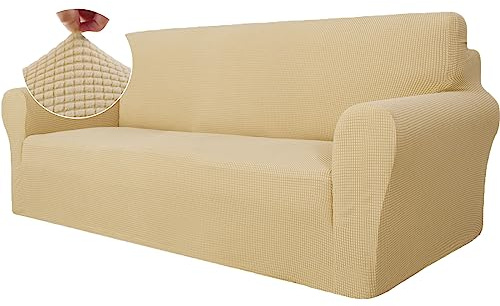 YSTYLE Stretchigt Sofföverdrag med armstöd 3-Sits, Elastiskt Pet Soff Cover Töjbart överdrag, Avtagbar Halkskydd Fåtöljöverdrag Möbel Maskintvättbar, Sofföverkast För Soffa Fåtölj, Beige