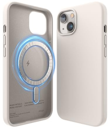 elago Magnetische Silikon Hülle für iPhone 13 | Kompatibel mit MagSafe, integrierte Magnete, Schutzhülle, Premium-Silikon (Taupe)
