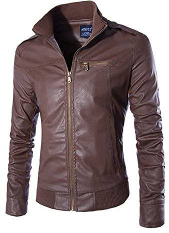 TnmZi Langarm Jacke Herren Einfarbig Slim Fit Casual Jacke Herren Revers Trend Gutaussehend Lederjacke Herren Neue Reißverschluss Taschen Motorradjacke Herren B-Brown 3XL