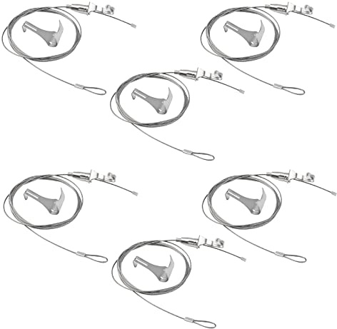 UFURMATE Kit à suspendre avec crochets 6 pièces réglables en acier inoxydable kit de cordes métalliques professionnel pour images murales, expositions et galeries d'art (2 m, grand crochet)