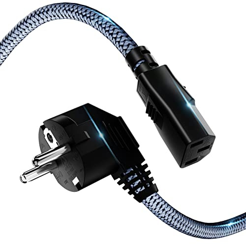 Netzkabel 3 Polig, RIKSOIN Kaltgerätekabel 5m Nylon-Geflecht Universale Stromkabel (CEE 7/7 auf IEC60320 C13) mit VDE für Monitore, PC, Drucker, PS3/PS4 PRO, Scanner, TV, Bildschirm, Beamer etc