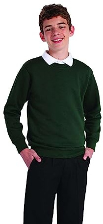 Pull d'uniforme scolaire à col rond en molleton pour garçons, filles, unisexe, âges 3-16 ans, vert bouteille, 13-14 ans
