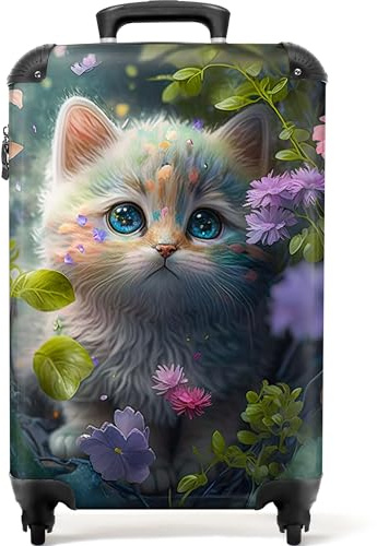 NoBoringSuitcases© Kinderkoffer Mädchen Koffer handgepäck Trolley | 55x40x20 cm - Kätzchen - Blumen - Wald - Illustration - Katze - Kindertrolley mädchen Suitcase Trolley Koffer