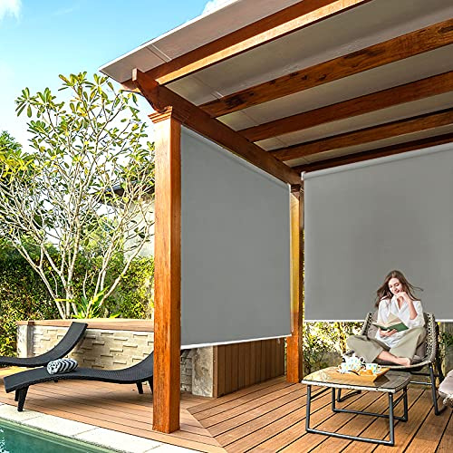 YRHome Senkrechtmarkise Vertikalmarkise ausziehbar Sonnenschutz Außenrollo Balkon Sonnenschutz Beschattung Sichtschutz Wasserfest Windschut Balkonrollo für Balkon Terrasse, 140 x 240 cm, Grau