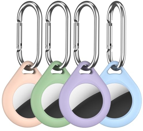 R-fun 4-pack för -hållare med metallnyckelring, flerfärgad skyddande silikon -fodral nyckelring för bagage, hundkrage, nycklar, (himmelsblå, bananviolett, sandrosa, avokado)