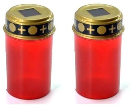 HAC24 Juego de 2 luces solares LED para tumbas con sensor crepuscular, vela para tumba, decoración para tumba, lámpara de cementerio, decoración para tumbas