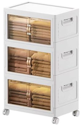 MECOLOR Aufbewahrungsschrank, Kunststoffspind für Haushalt, Wohnzimmer, zusammenklappbarer Snack-Aufbewahrungsschrank, 45 l, 3 Stück