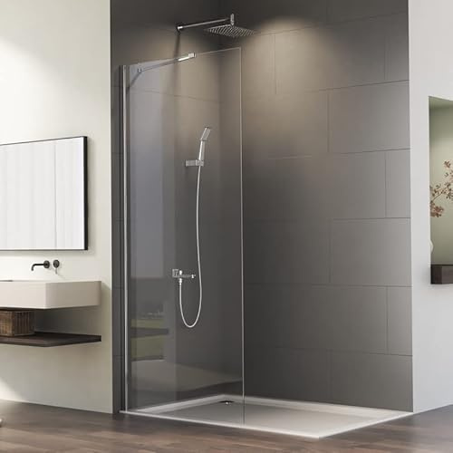 Walk in Seitenwand Duschwand 80x185cm, Walk-in Duschkabine Duschtrennwand mit fester Segment, Begehbare Dusche aus 6mm ESG Sicherheitsglas, 80cm Duschabtrennung Duschtür