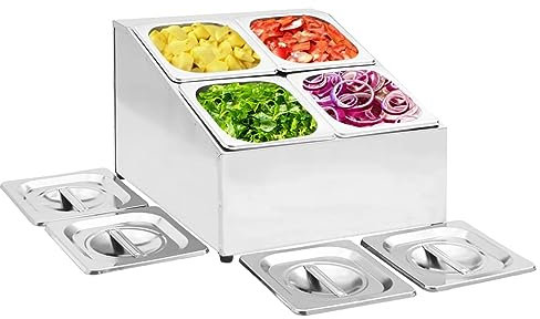 GuyAna Catering Gastronorm Pan Holder(Stainless steel, Dishwasher-safe component parts with lids),Gastronorm Container Holder with 4 GN 1/6 Pan Stainless Steel
