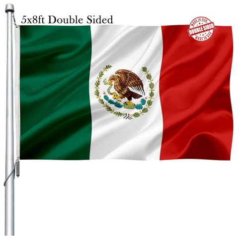 Joven Bandera de México MX de 5 x 8 pulgadas para exteriores de doble cara, cabecera de lona de poliéster de colores vivos y 4 filas cosidas, banderas nacionales mexicanas con ojales de latón