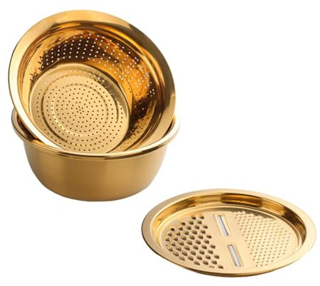 F Fityle 3 ralladores multifuncionales en, escurridor portátil, rallador de Jengibre, Ensalada de Verduras, Cuenco para Patatas, Queso, Oro