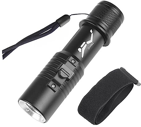 Taucherlampe Ipx8 mit Tragegurt, Aluminiumlegierung | Schwarz, 18650 Akku Modell, 300-400lm Lichtleistung, für Wandern und Reisen