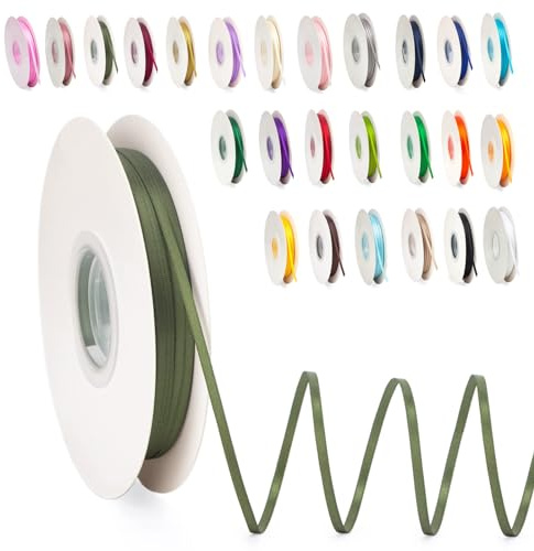 Satinband Armeegrün 3mm, 91m Satinbänder Schleifenband Dekoband Doppelseitig Geschenkband Geschenkverpackung Bänder zum Luftballons Blume Handgefertigt Wide Satin Ribbon 0.3CM for Wedding Car