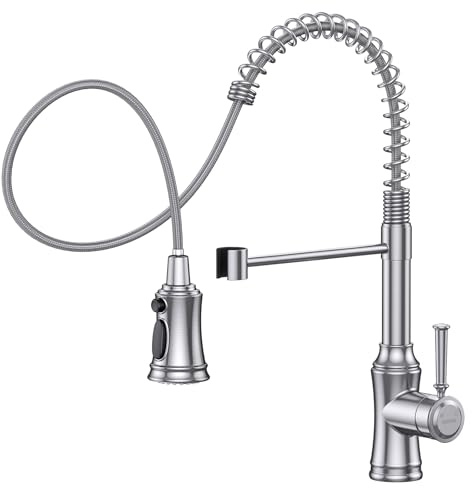 HURRAN Rubinetto Cucina Nichel Spazzolato, Rubinetto Lavello Cucina con 3 Modalità di Spruzzo, Rubinetto Lavello Cucina ad Arco Alto Estraibile con Rotazione a 360°per Lavelli da Cucina, Acciaio Inox