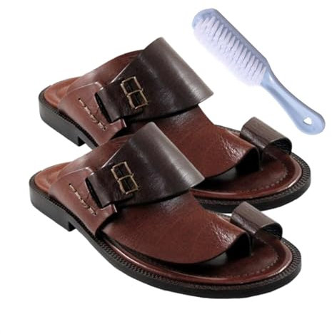 Rutschfeste Flip-Flops Für Herren, Männer Atmungsaktive Zehenring Casual Sommer Leder Bunion Corrector Sandalen, Männergeschenke Zum Vatertag, Orthesen-Flip-Flops Mit Und Clip-Zehe(Color:Brown,Size:38