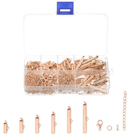 sourcing map 120Pcs Slide on End Clasps, 10/13/16/20/25/30mm Tube Ball Bead Slider Crimp Ends for Multi-Strand DIY Craft Making, Rose Gold