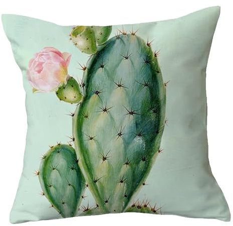 Carbono Copricuscini Divano Cactus Fiori Fodere Decorative Per Cuscino Di Arredo Per La Casa, Federa In Lino Copricuscino Con Cerniera Nascosta, Per L'Arredamento Di Interni Ed Esterni
