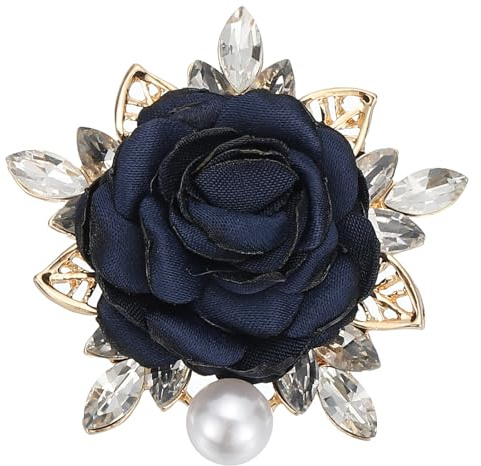 PATIKIL Broche de Perla de Flor Alfiler de Broche Fiesta de Boda Chapado en Oro Hoja Alfiler de Solapa Ropa Accesorios de Vestir Joyería de Cumpleaños Graduación Azul Oscuro