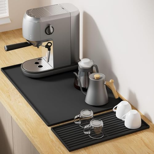Gachiwar 2-in-1 Silikon Matte für Kaffeemaschine for Coffee - 61x40,5 cm rutschfeste Unterlage mit erhöhtem Rand & 40x19 cm Abtropfmatte – Spritzschutz, leicht zu reinigen, ideal für Küche
