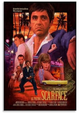 Mensise Póster de la película Scarface Vintage Music Posters para habitación, lienzo estético, arte de pared, decoración de dormitorio, 12 x 18 pulgadas (30 x 45 cm)