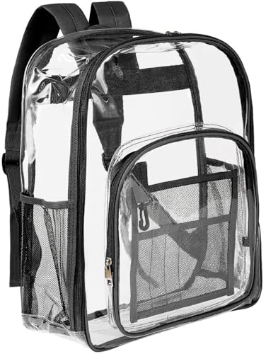 Teklemon Bolso Escolar PVC de Gran Capacidad, Mochila Impermeable Unisex para Trabajo, Escuela, Concierto (Negro)