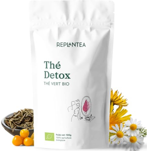 THE DETOX BIO 100g (50 Tasses) | Thé Vert Detox avec Pissenlit, Sauge, Calendula et Thé Blanc REPLANTEA