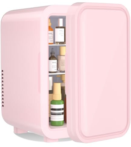 YASHE Mini nevera de 6 litros/8 latas, 220 – 240 V CA/CC, Refrigerador termoeléctrico portátil, Refrigerador para dormitorio, cuidado de la piel, bebidas, oficina, dormitorio y coche, Rosa