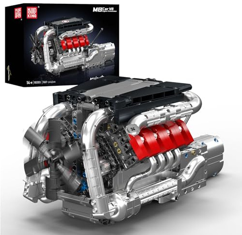 Mould King 10203 Technik V-8-Motor Bausteine Modell, 1169 Teile Klemmbausteine Car Engine Spielzeug Set als Geschenk und Sammlerstücke (ab 14 Jahren Jungen/Mädchen)