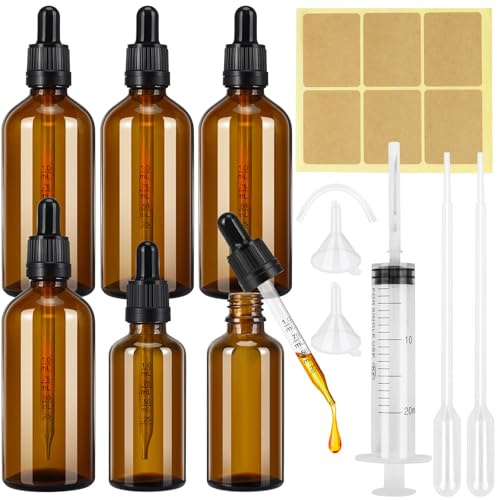 Tiusixsy Pipettenflasche 50ml 100ml, 6 Stück Braunglas Fläschchen mit Pipette und Trichter, Braunglasflasche Tropfflaschen für Parfümöle Ätherische Öle Aromatherapie Flüssigkeit