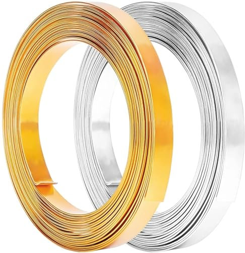 Slöjdtråd,Slöjdtråd av aluminium, 2 rullar 33 fot guldskiva platt smycketråd 10 mm bred aluminiumtråd for framställning av ramsmycken, skulptering, armaturhantverk(3mm)