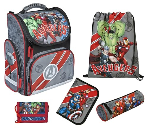 Undercover - Schulranzen Set Clou Avengers - 1. Klasse Grundschule - mehrteiliges Set mit Geldbeutel, Sportbeutel, Schlamperetui und Schüleretui