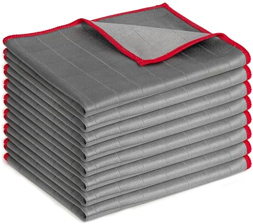 Vortix 8 Stück Fensterputztücher Carbon Tücher Streifenfrei Mikrofaser | Für kristallklare Reinigung von Fenstern, Glas, Spiegeln, Bildschirmen & Allen glatten Oberflächen (Rot, 30x40cm)