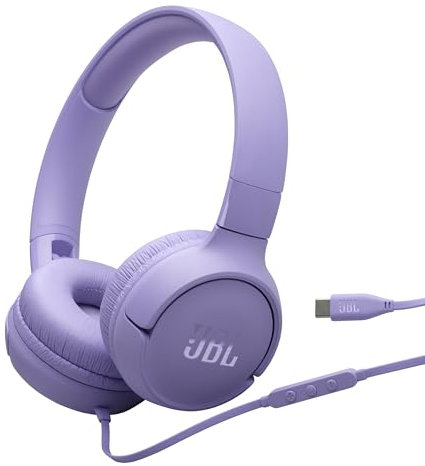 JBL Tune 520 C Comfort Fit Wired On Ear Headphones with Microphone, Pure Bass Sound, EQ Presets, USB-C Connectivity, Foldable Design and Tangle-Free Cable, Purple