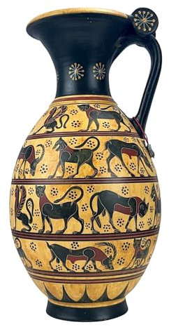 Griechische Keramikvase aus korinthischem Olpe, handgefertigte Keramik, Reproduktion in Museumsqualität, 30,5 cm hoch, authentisches antikes Design