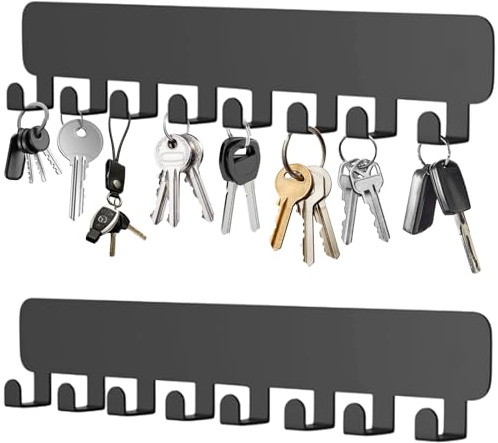 LXBCTOP 2 Stück SchlüSselbrett Mit 8 Haken, Schlüsselhaken Selbstklebend | SchlüSselhaken Ohne Bohren, SchlüSselhalter für Wandhaken Dekor, SchlüSselbrett Ohne Bohren, Key Holder (Schwarz)