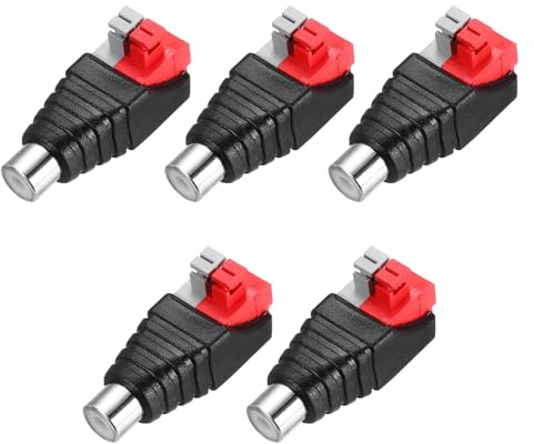 sourcing map 5 Pack RCA Female Speaker Wire Cable Solderless Metal Nickel Plating RCA Speaker Wire Adapter to Audio Female Connector Adapter Plug Jack, Black
