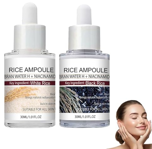 Peel Shot Glow Rice Ampoule Duo, Exfoliant White & Black Rice Ampoule, 2PCS Peeling Gesicht mit Schwarzem & Weißem Reis, Peeling-Lösung für glatte Poren, Mitesserentferner&Exfoliant für alle Hauttypen