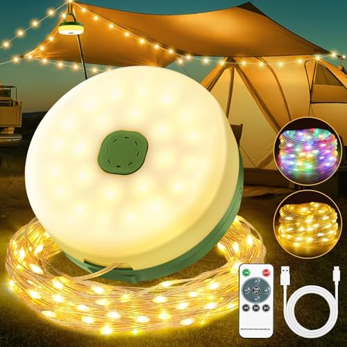 Guirlande Lumineuse de Camping Enroulable 10m, Rechargeable USB Lampe Camping, 2500mAh, 9 Modes Éclairage, Étanche IPX4 Pour Tente, Jardin, Randonnée, Noël, Décoration Extérieure Intérieure