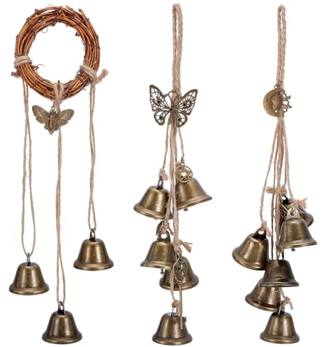 UNICRAFTALE 3Stk Hexenglocken Metall Wicca Windspiel Türhänger Hexenschutz Türglocke zur Vertreibung Negativer Feeling Hexenwerk Dekoartikel für Boho Zuhause 30,5cm