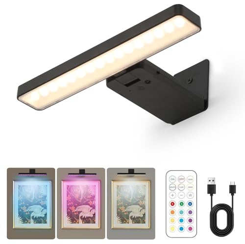 Wireless Picture Lights for Wall,Battery Operated Picture Light,13RGB Dimmable Rechargeable Painting Light,Cordless Dart Board Lights with Remote and Timer,Art light for Painting Frames Artwork.