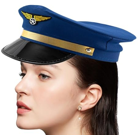 Pilot kapten hatt – polyester marinblå flygbolag cosplay keps justerbar passform tvättbar | perfekt för halloween kostymfest, flygbolag rollspel, män kvinnor vuxna, fashionabla solskyddstillbehör