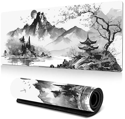 Uwiyo Large Gaming Mouse Pad, XL Mouse Pad 31.5 x 11.8 Inch Gaming Mouses Mat with Anti-Slip Rubber Base Stitched Edges Keyboard Mouses Mat Desk Pad for Gamings Office Work (White-3)