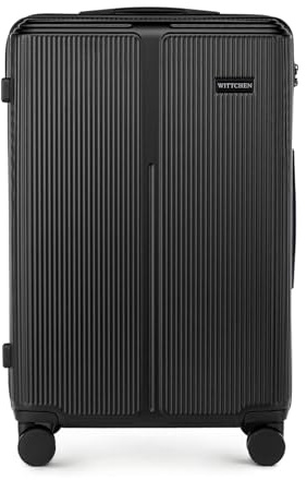 WITTCHEN Stripes Line Maleta Mediana (L) | 67,5 × 45 × 27 cm, 65l, Carcasa rígida ABS, 4 Ruedas giratorias 360° y candado de combinación | Trolley de Viaje tamaño L - Ryanair/Vueling - Color: Negro