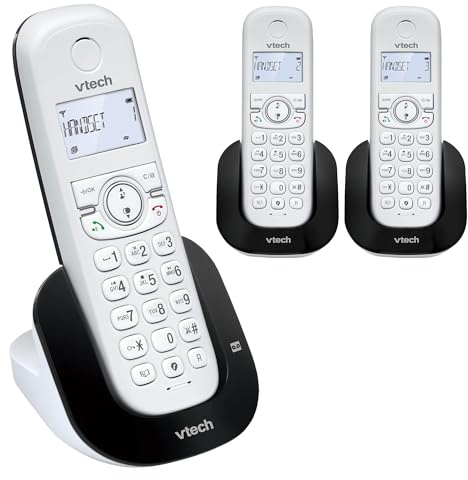 VTech Téléphone sans Fil DECT à 3 combinés, à Double Charge avec répondeur, Blocage d'appel, Identification de l'appelant/Appel en Attente, écran et Clavier rétroéclairés | CS1552